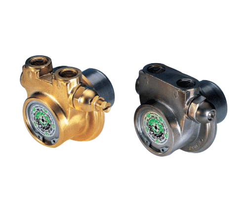 <strong>Rotary vane pumps with clamp-on flange, in brass with balanced bypass valve, in stainless steel with standard bypass valve</strong>