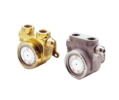 <strong>Rotary vane pumps with standard bypass valve, in brass with flange for attachment to a special motor, in stainless steel with standard clamp-on flange</strong>